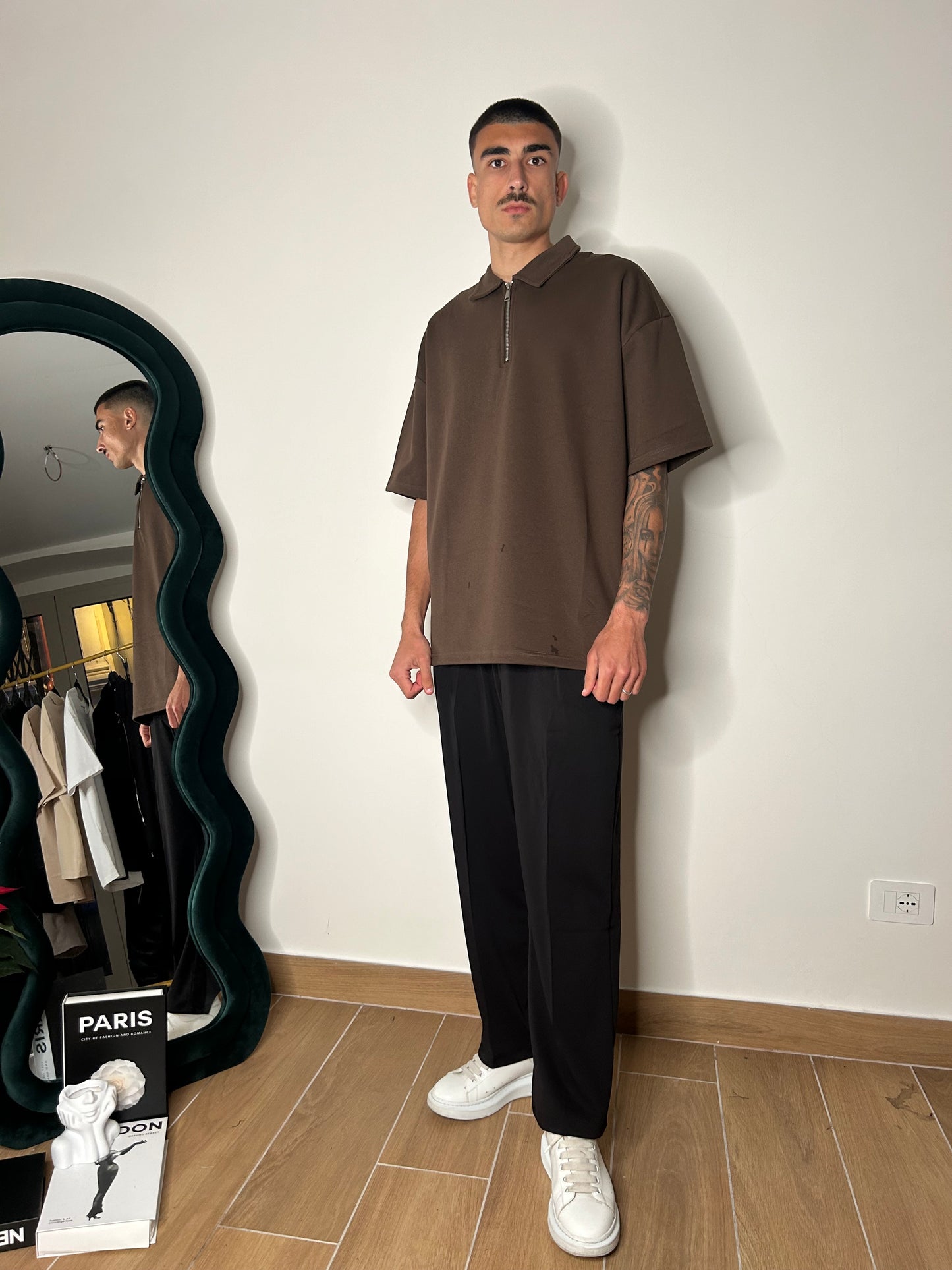 Polo zip over marrone